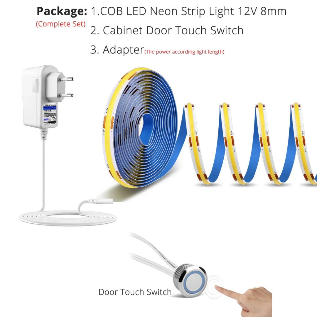 COB LED Strip - Dimmable Battery Operated LED Tape Lights With Remote Control & Touch Sensor