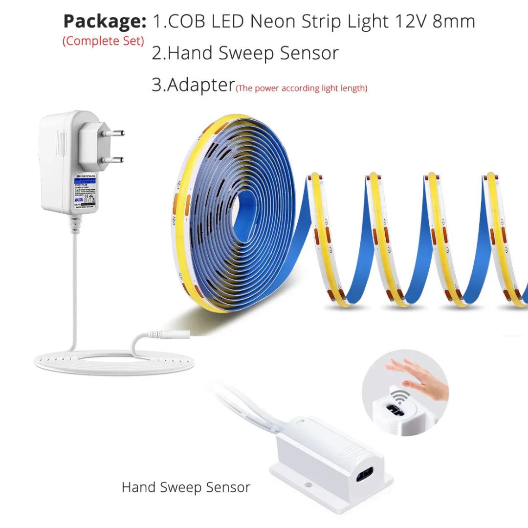 COB LED Strip - Dimmable Battery Operated LED Tape Lights With Remote Control & Touch Sensor