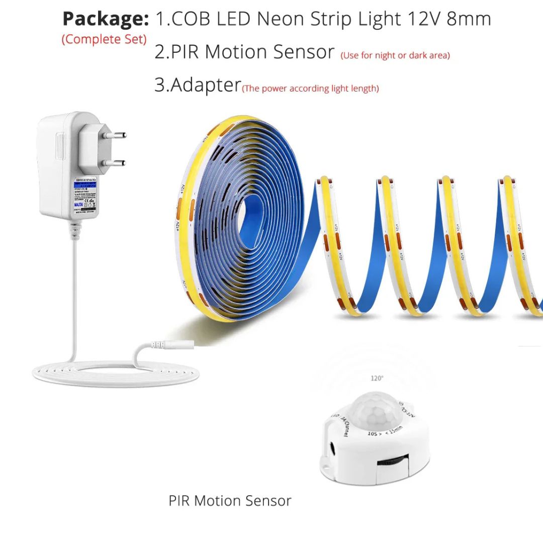 COB LED Strip - Dimmable Battery Operated LED Tape Lights With Remote Control & Touch Sensor
