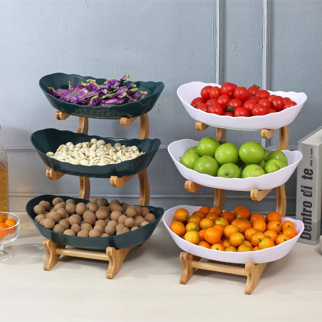 Fruit Holder – Wood 2/3 Tier Stand, Table Organizer, Multi-Purpose Storage for Fruits, Snacks & Vegetables