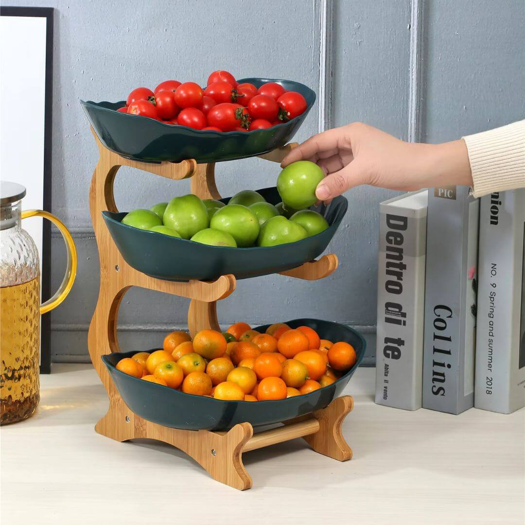 Fruit Holder – Wood 2/3 Tier Stand, Table Organizer, Multi-Purpose Storage for Fruits, Snacks & Vegetables