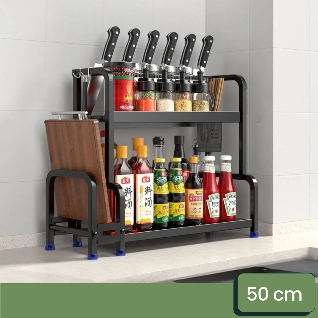 Kitchen Storage Rack – 2 Tier Countertop Stainless Steel Organizer for Dishes, and Tools, Multi-Use in Small Spaces