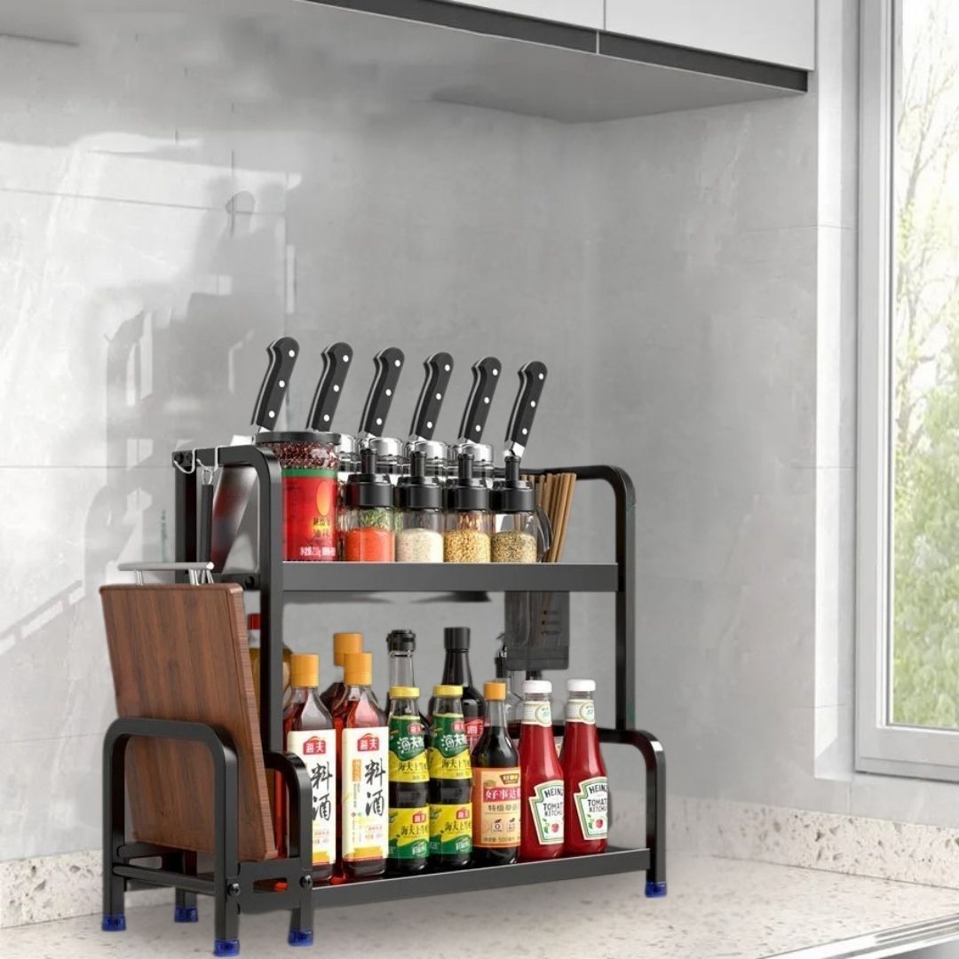 Kitchen Storage Rack – 2 Tier Countertop Stainless Steel Organizer for Dishes, and Tools, Multi-Use in Small Spaces