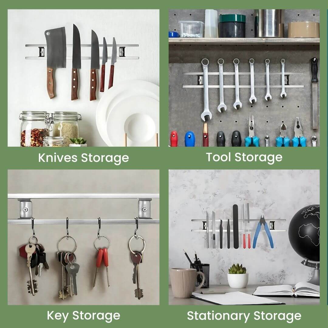 Magnetic Knife Holder - Best 18” Stainless Steel Wall Storage with 6 Hooks for Organized Kitchen