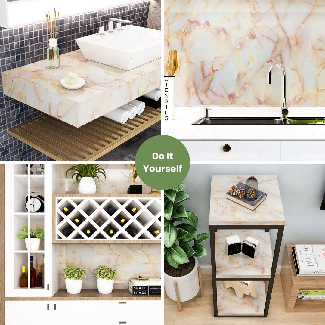 Marble Wallpaper for Kitchen – Peel and Stick, Waterproof PVC Vinyl Wrap