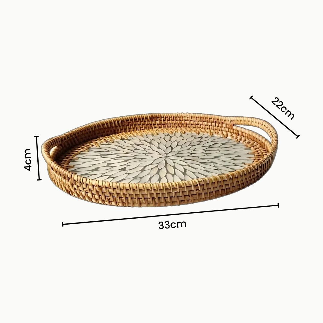Round Rattan Tray – Durable Handwoven Basket for Serving Snacks, Organizing Tableware and Storing Food