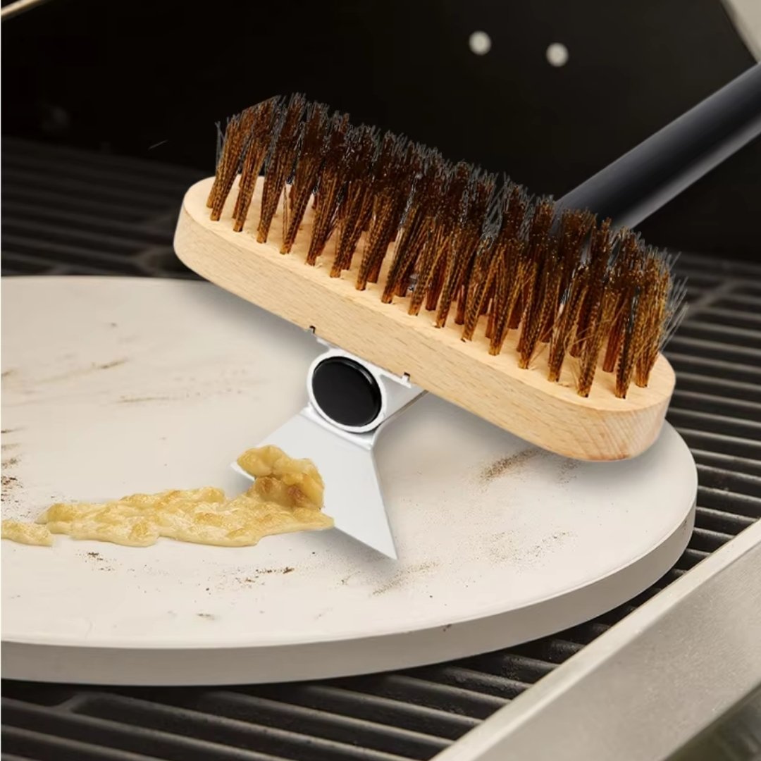 Pizza Oven Brush - Durable Pizza Oven Cleaning Brush with Wooden Handle and Stainless Steel Bristles