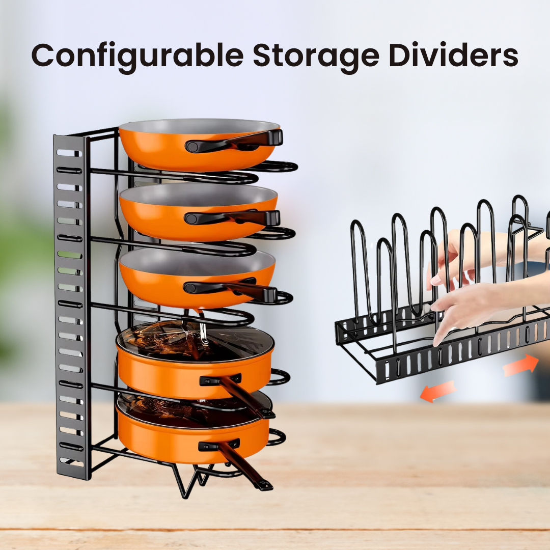 pots and pans organizer easy configure for kitchen