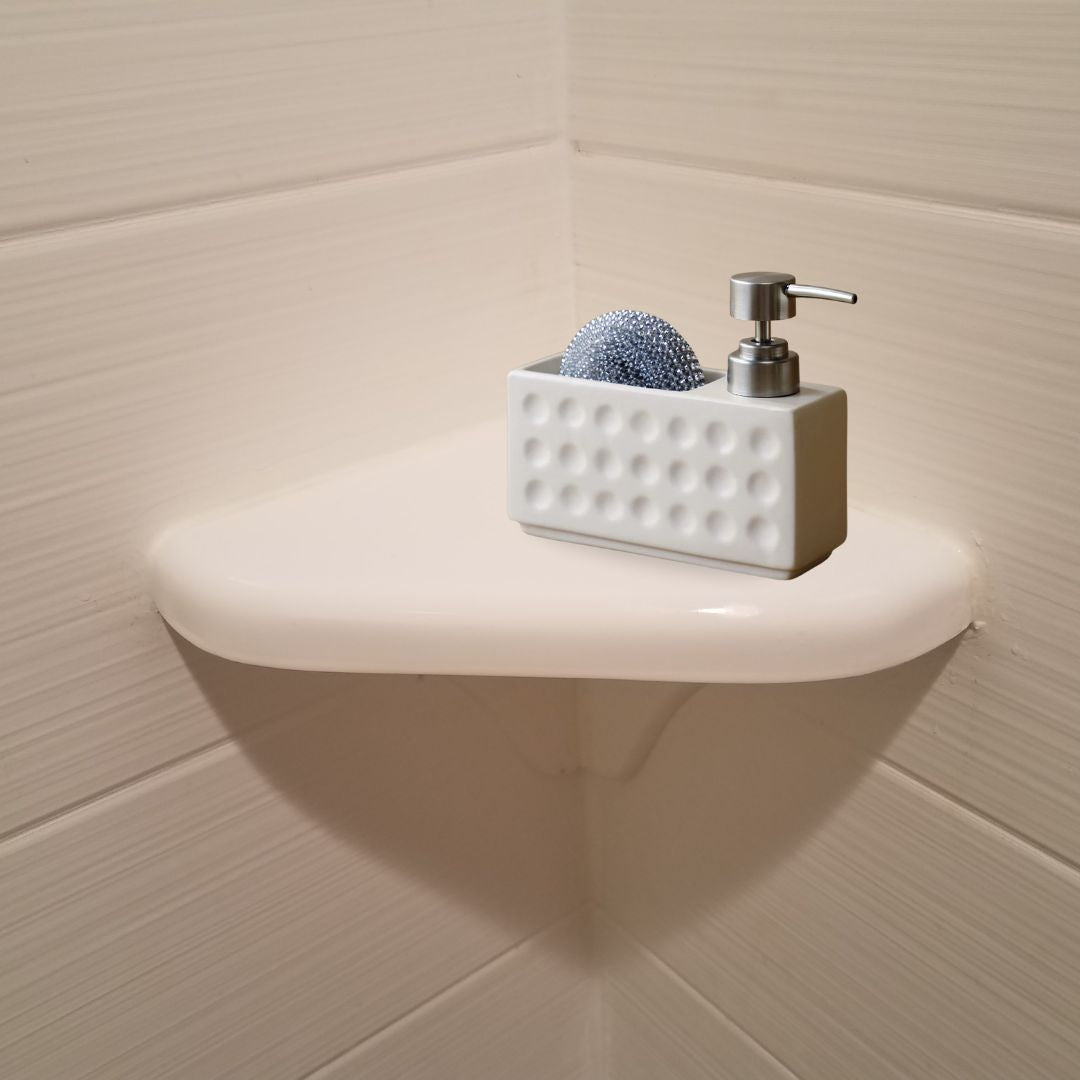 Sink Soap Dispenser - 350ml Ceramic Soap and Sponge Holder for Kitchen or Bathroom