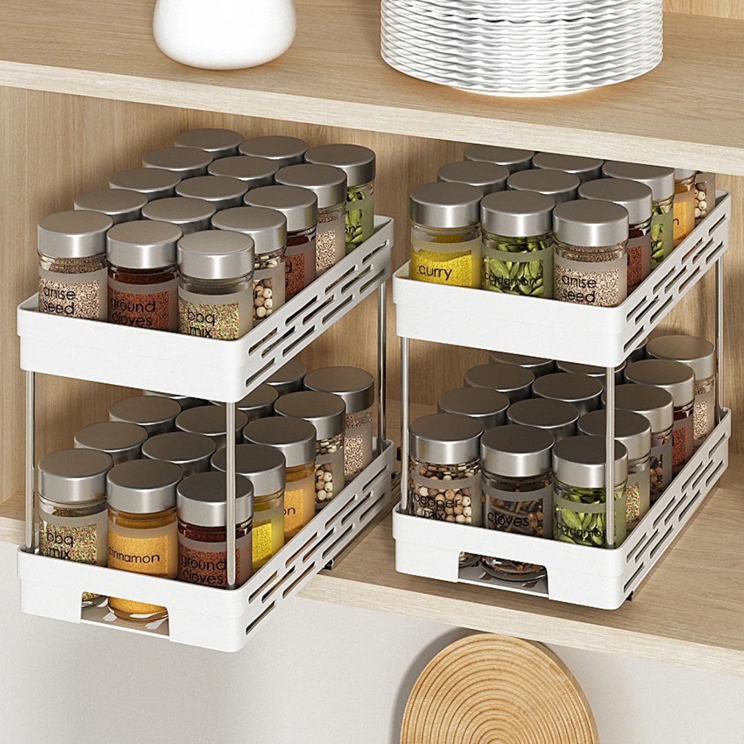 Spice Racks for Cabinets - Pull Out Organizer for Counter & Pantry
