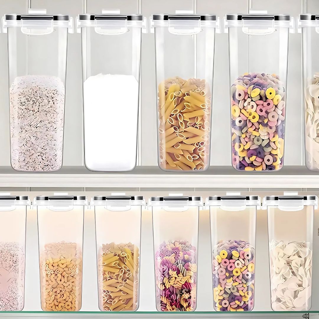 Cereal Container - 3-Piece Transparent Airtight Kitchen Storage Set for Dry Food, Bulk Goods and Pantry Organization