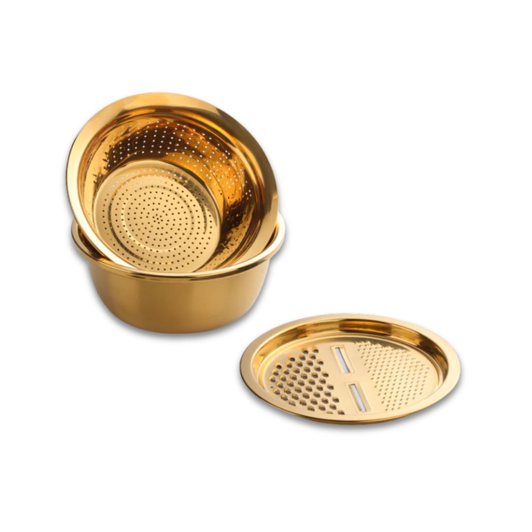 Stainless Steel Colander - 3Pcs Set with Grater, Strainer and Drain Bowl