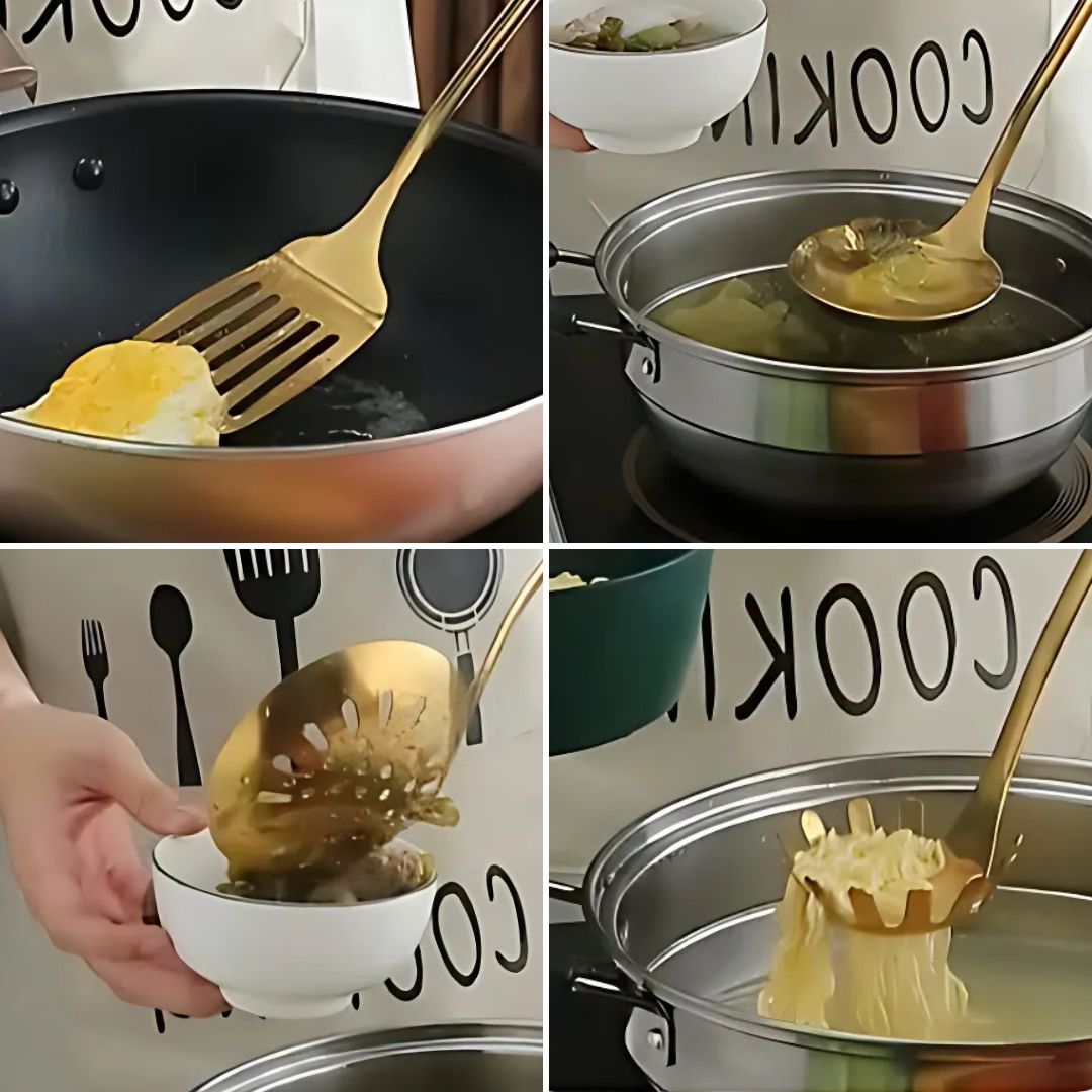 Stainless Steel Kitchen Utensils - Gold Flatware & Serving Accessories