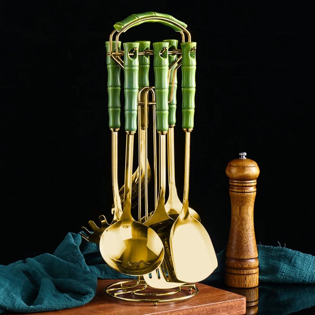 Stainless Steel Kitchen Utensils - Gold Flatware & Serving Accessories