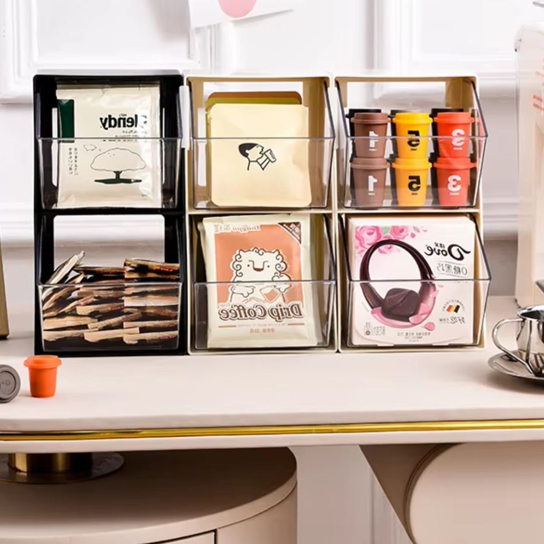 Tea Bag Organizer - Multi-Compartment Coffee Tea Storage Box, Compact Tea Holder for Office and Kitchen Organization