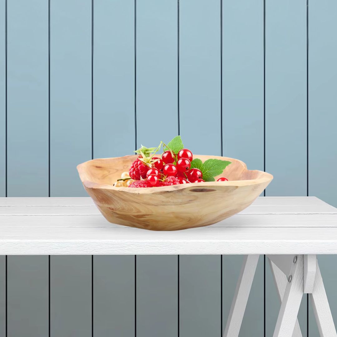 Vintage Wooden Bowl - Handcrafted Rustic Decorative Bowl for Salad, Serving, Fruit and Home Decor