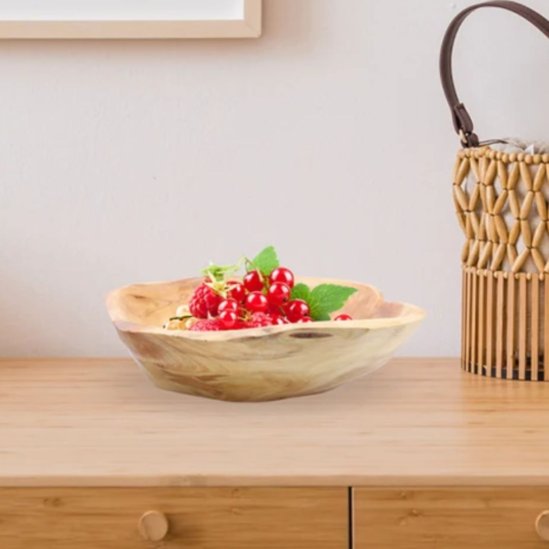 Vintage Wooden Bowl - Handcrafted Rustic Decorative Bowl for Salad, Serving, Fruit and Home Decor