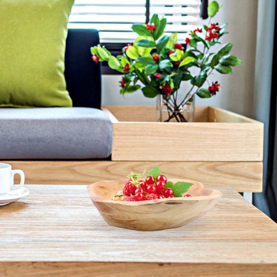 Vintage Wooden Bowl - Handcrafted Rustic Decorative Bowl for Salad, Serving, Fruit and Home Decor