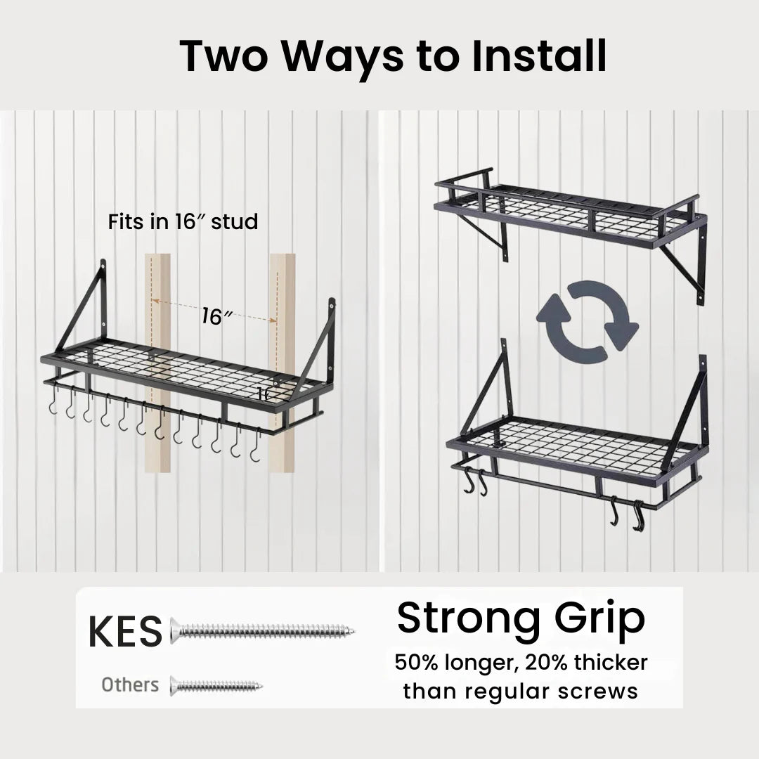 Hanging pot and pan rack installation