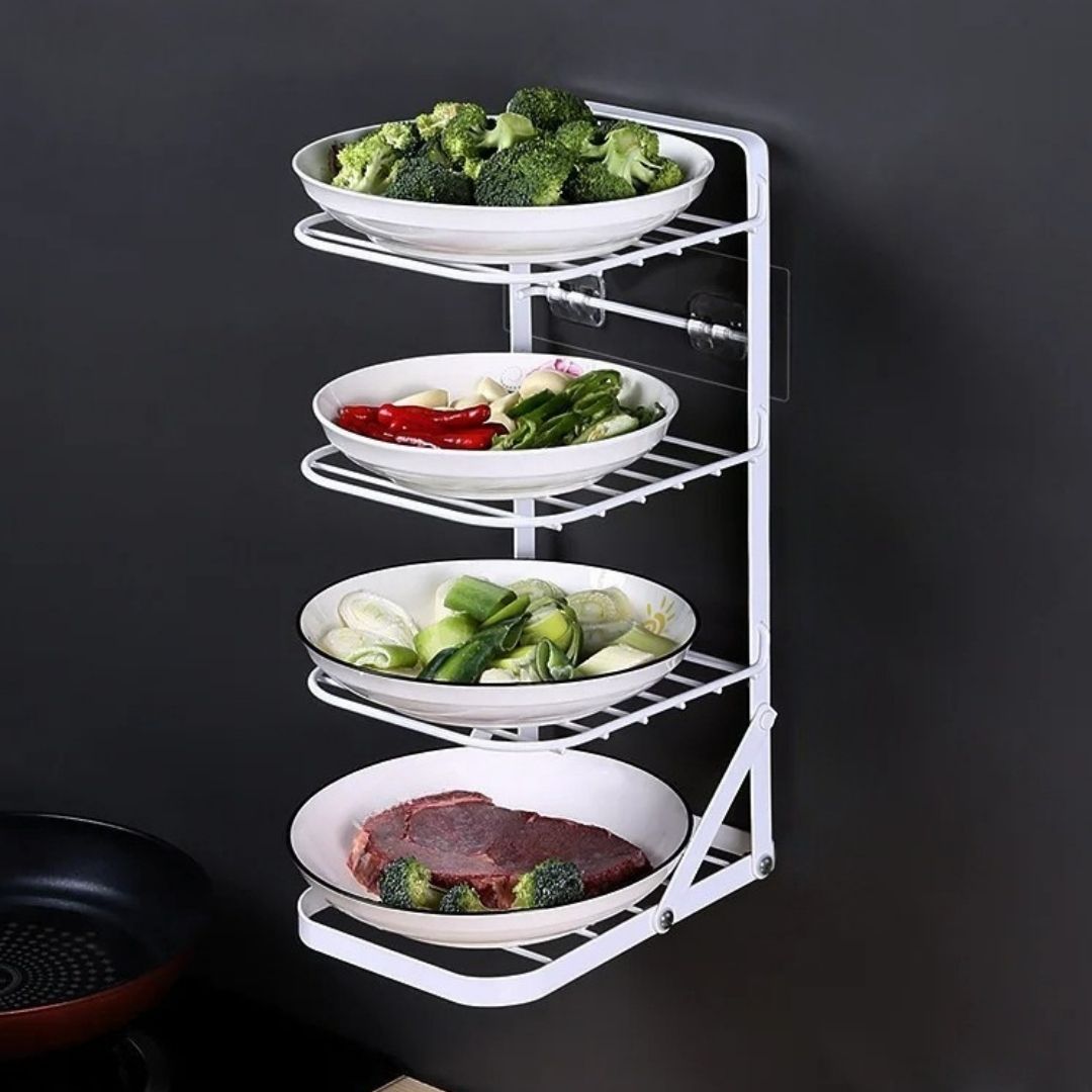 Kitchen Counter Corner Shelf – 4-Tier Durable Plate Organizer for Kitchen Cabinets, and Pantry Storage