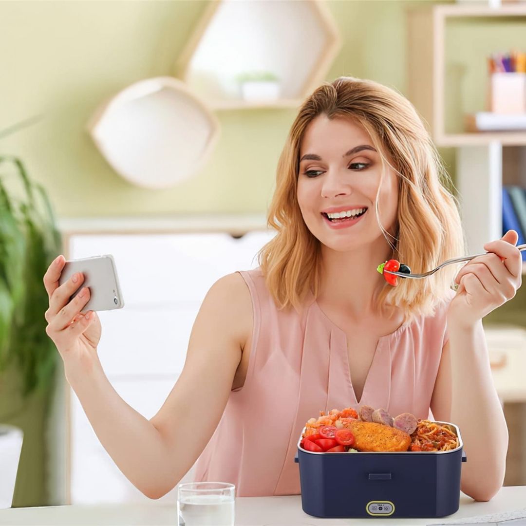 Leak Proof Lunch Box - 1.8L Portable Stainless Steel Heated Lunch Box with Carry Bag for Car, Office or Travel