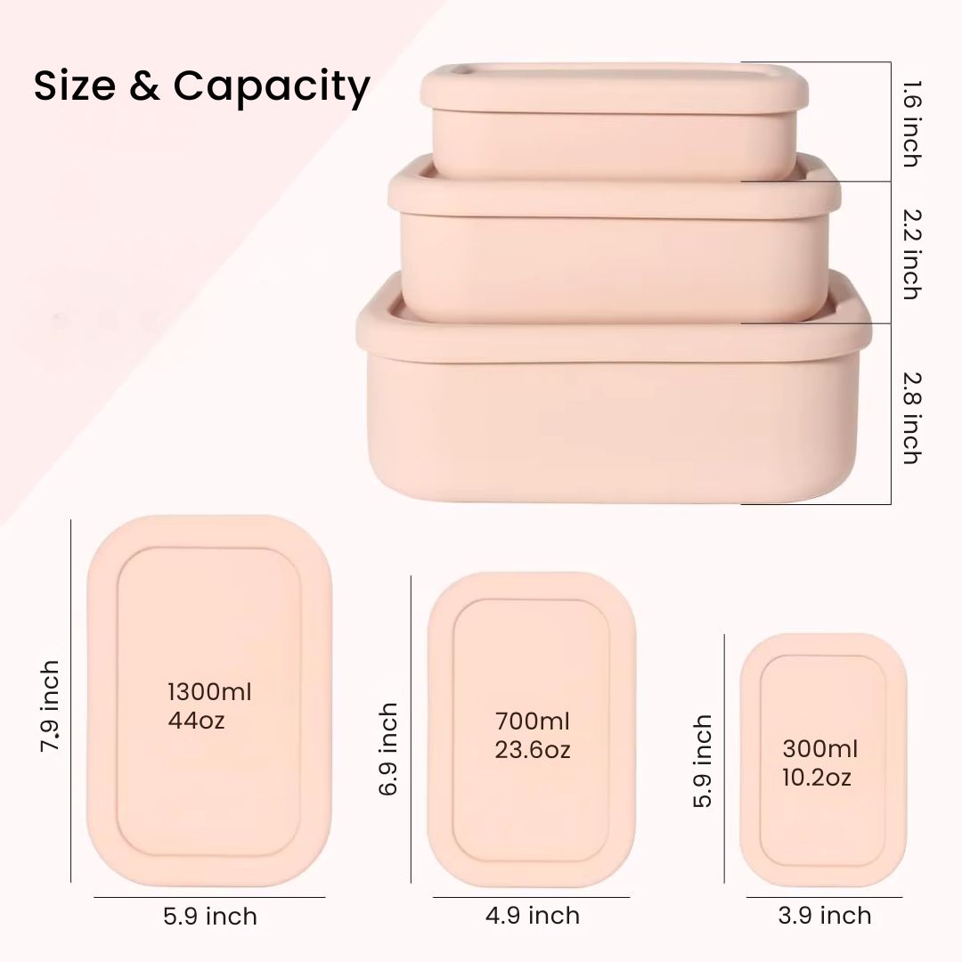 Silicone Bento Box - Microwave Safe Lunch Box Container, Portable Food Container for Meal Prep