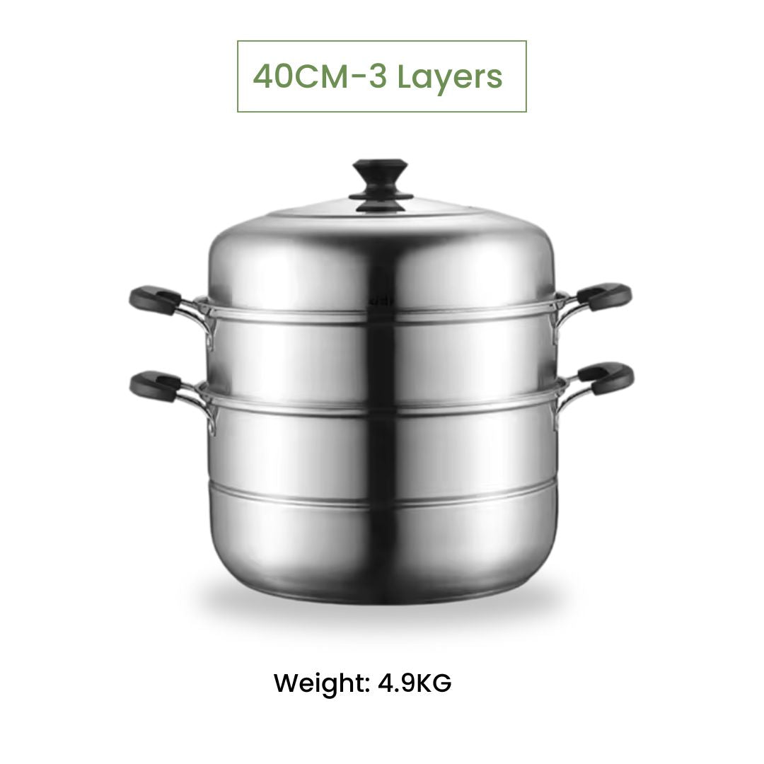 Stainless Steel Steaming Pot - Large Steam Cookware for Gas Stove, & More