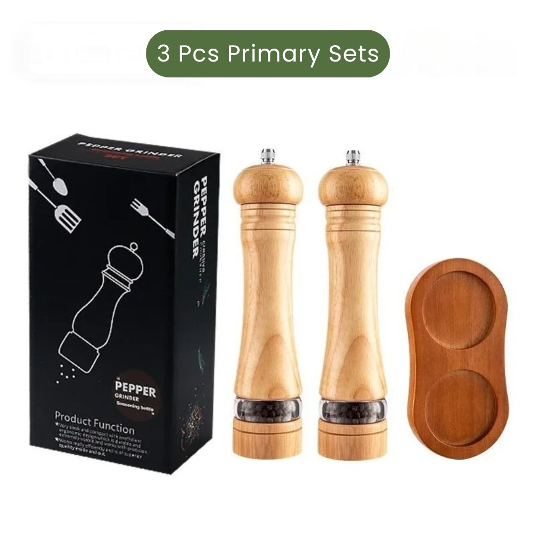 Wooden Salt and Pepper Shakers - Solid Wood Spice Mills with Adjustable Ceramic Grinder for Black Pepper and Sea Salt