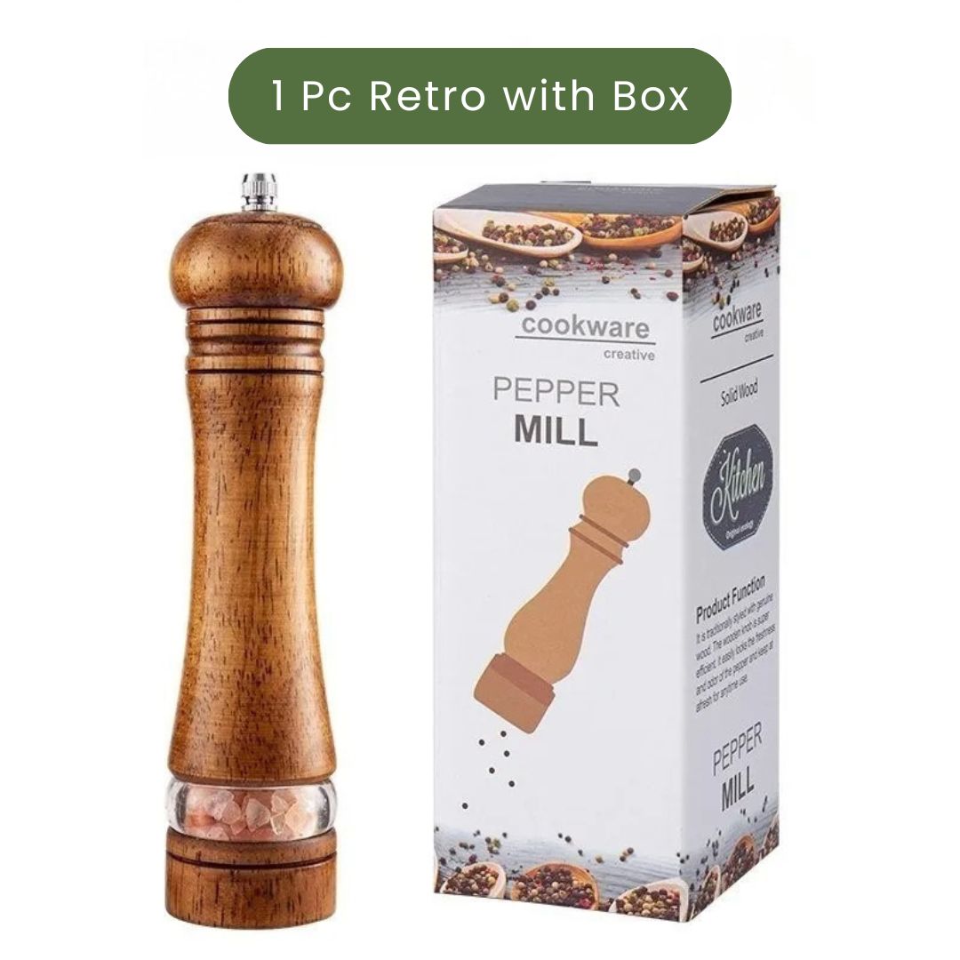Wooden Salt and Pepper Shakers - Solid Wood Spice Mills with Adjustable Ceramic Grinder for Black Pepper and Sea Salt