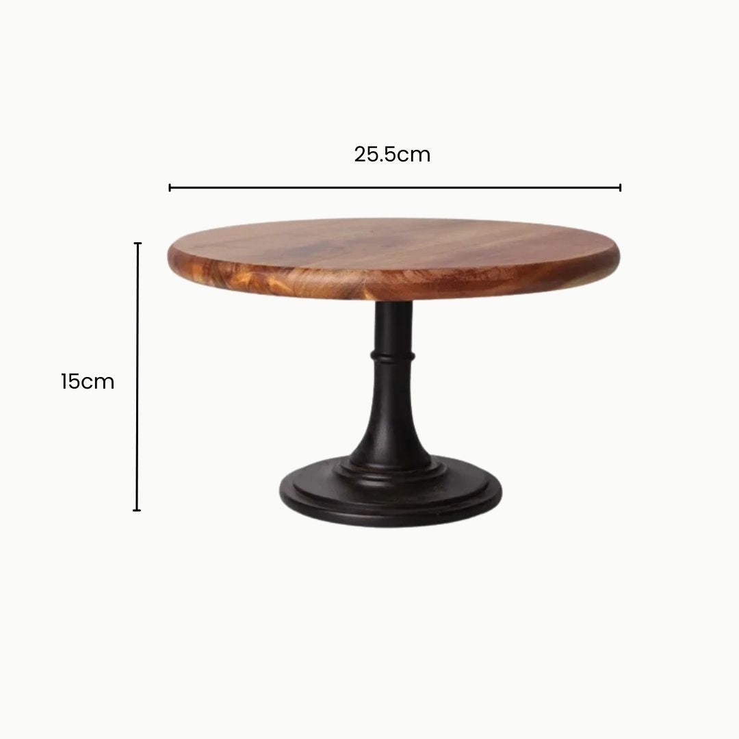 Wooden Cake Stand - Natural Acacia, Rustic Round Design for Weddings, Parties & Desserts