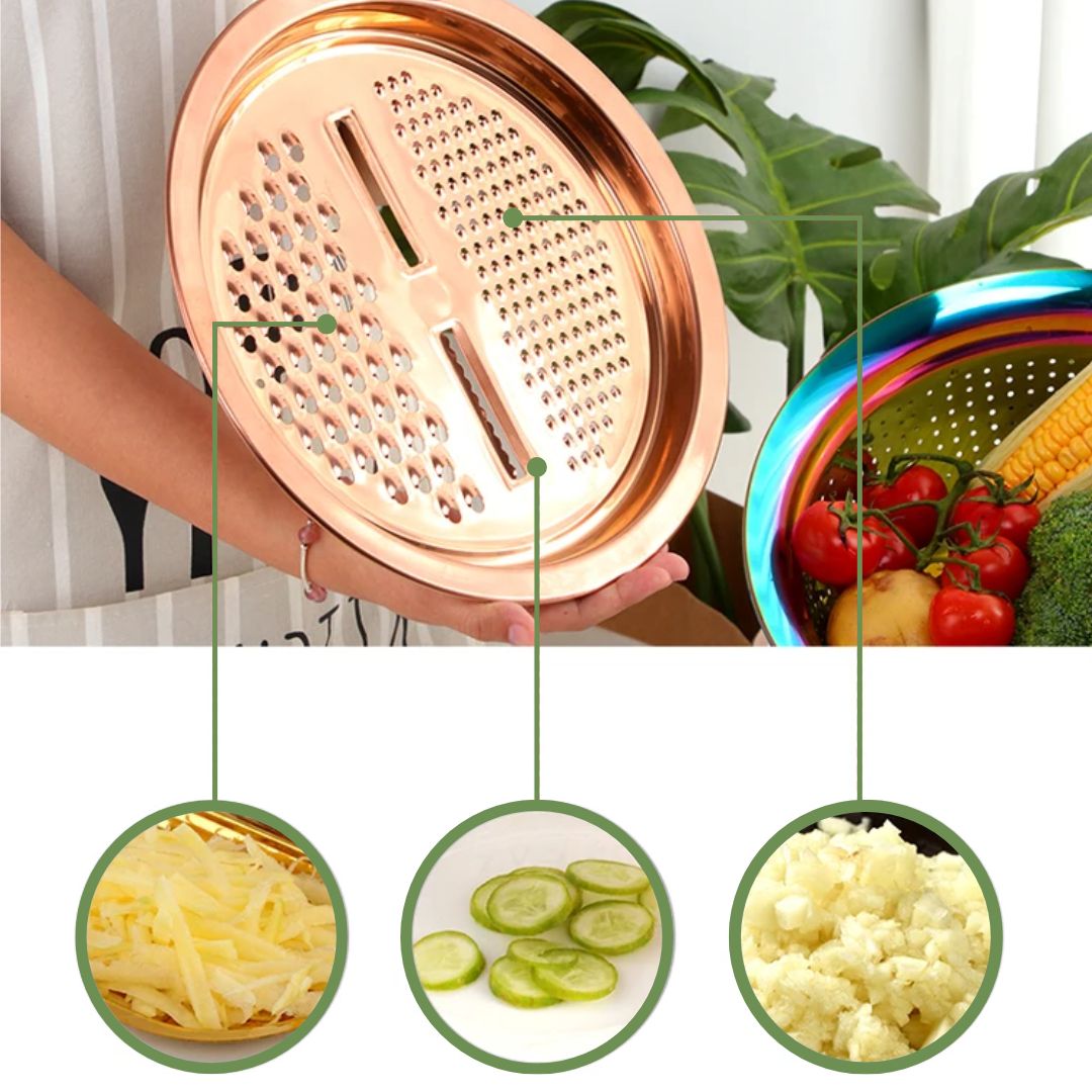 Stainless Steel Colander - 3Pcs Set with Grater, Strainer and Drain Bowl