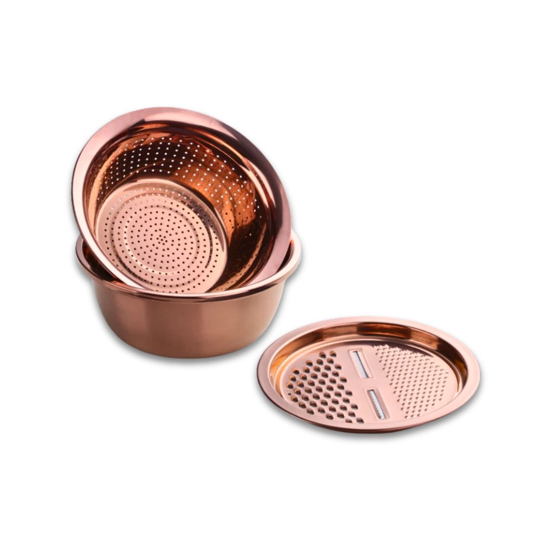 Stainless Steel Colander - 3Pcs Set with Grater, Strainer and Drain Bowl