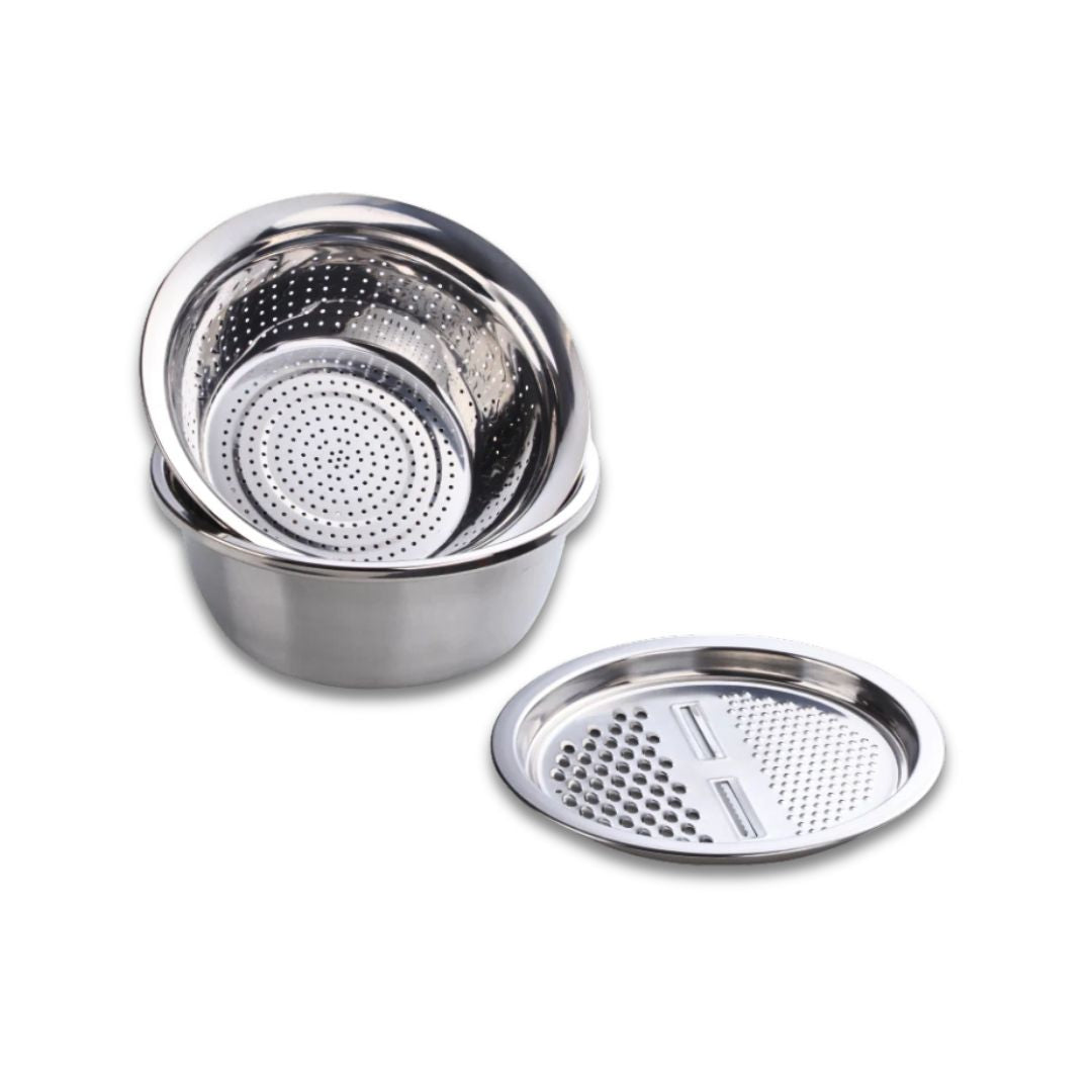 Stainless Steel Colander - 3Pcs Set with Grater, Strainer and Drain Bowl
