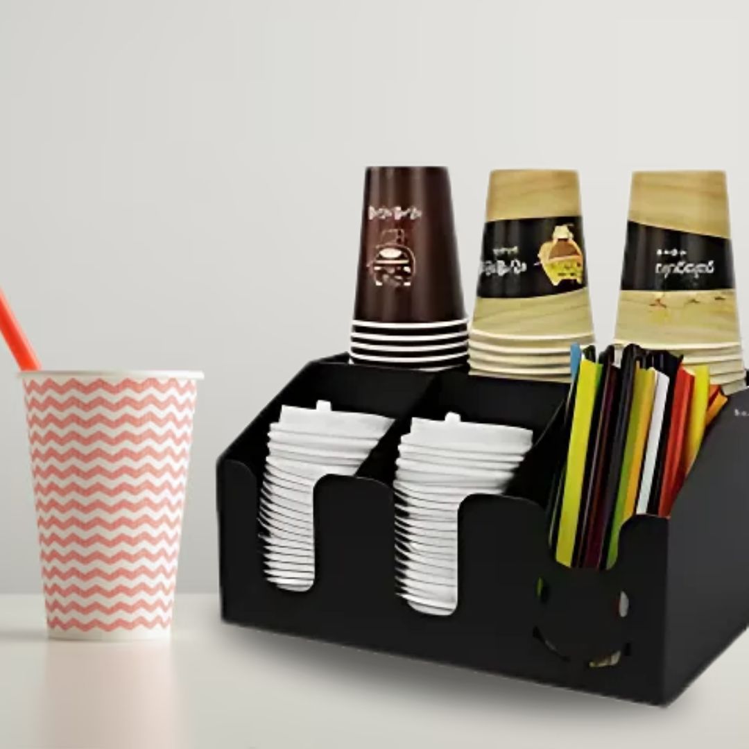 Straw Holder - Multi-Compartment Cup Storage Rack and Reusable Straw Organizer for Home and Office