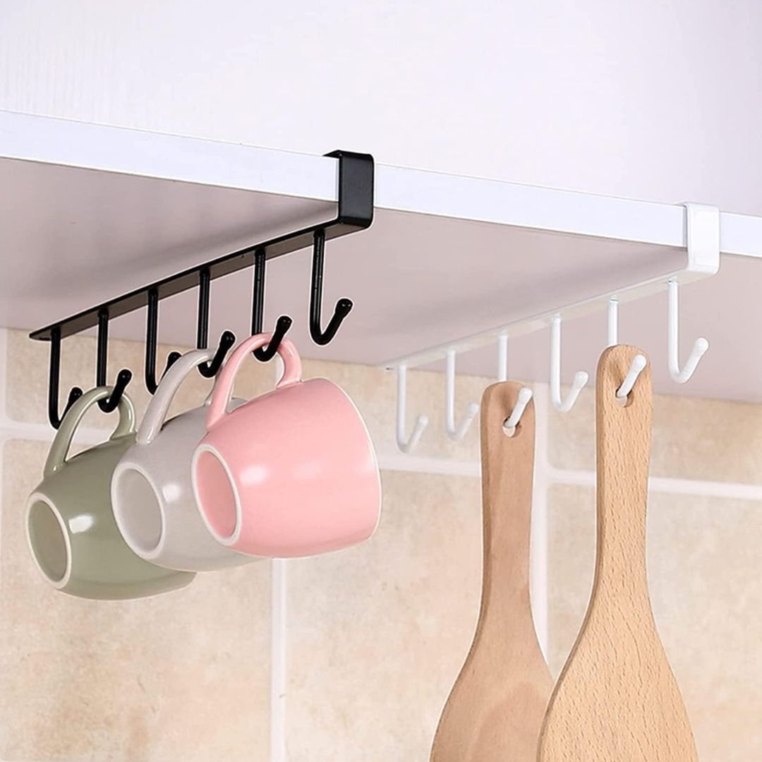Under Cabinet Mug Rack - Iron Storage Rack for Hanging Mugs, Coffee Cups and Kitchen Organization
