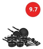 amazonbasics non-stick cookware set, pots, pans and utensils - 15-piece set